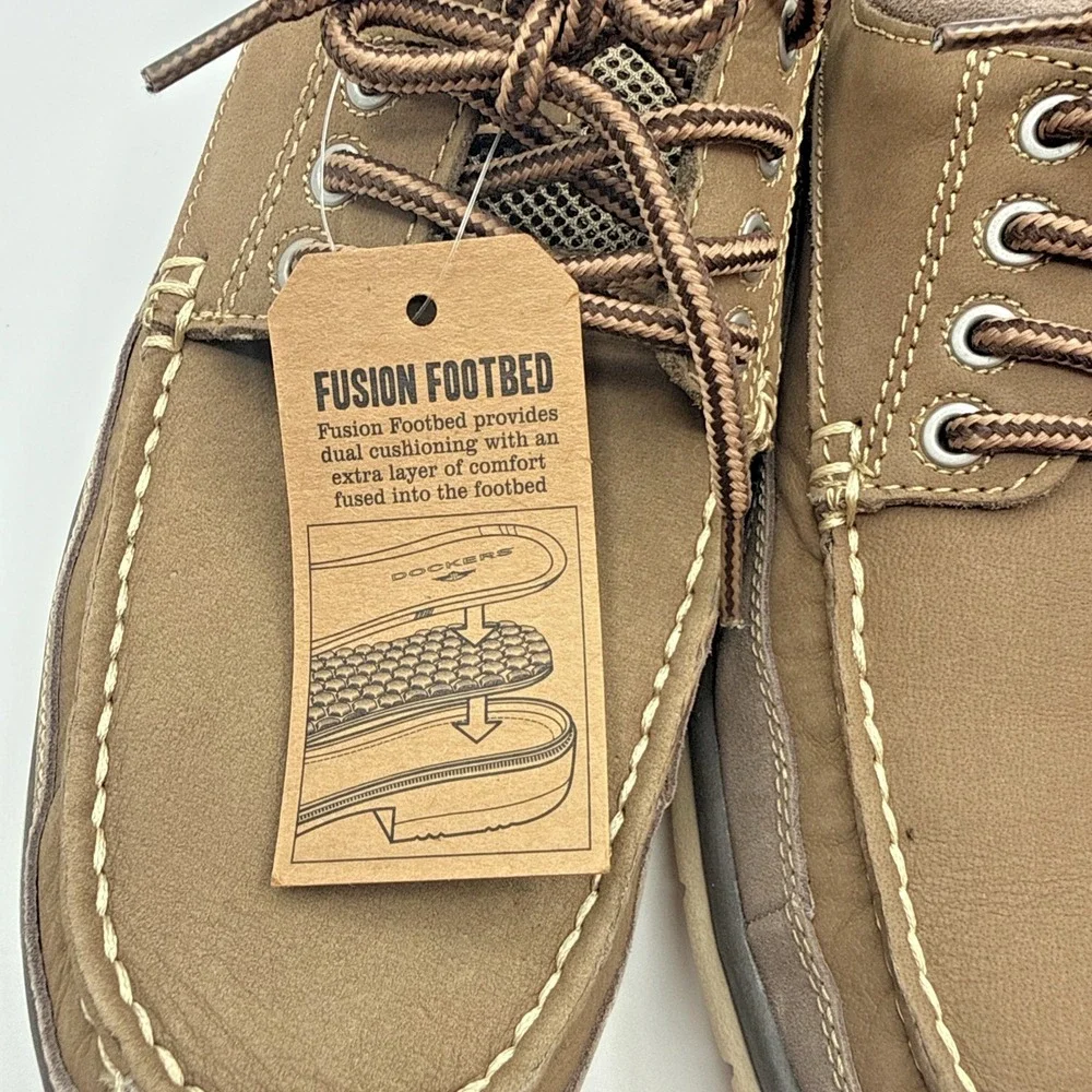 Dockers Men Brown Lace Up Boat‎ Shoes Size  9.5 Tan Laces Fusion Footbed